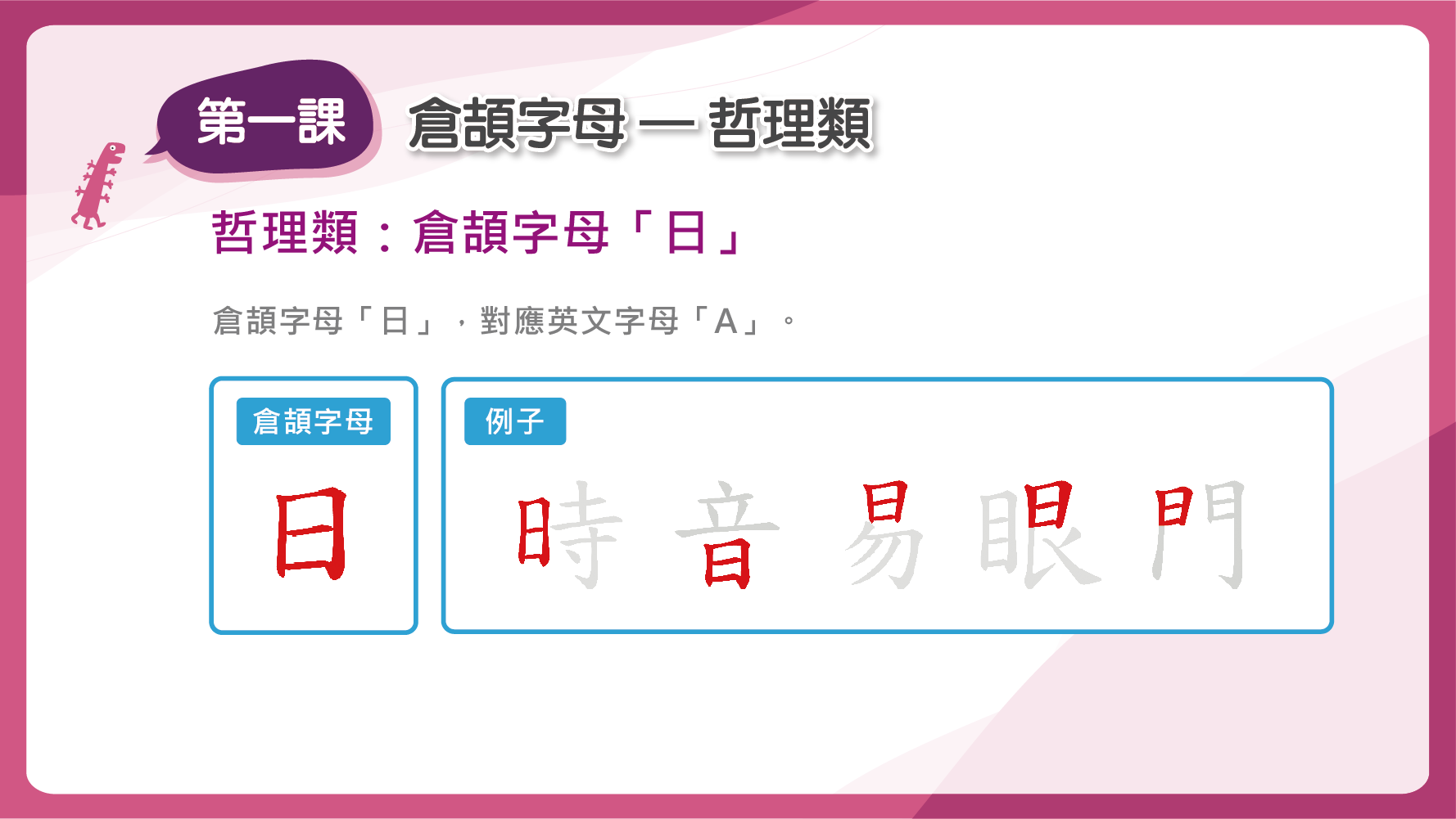 倉頡字母「日」 對應英文字母「A」